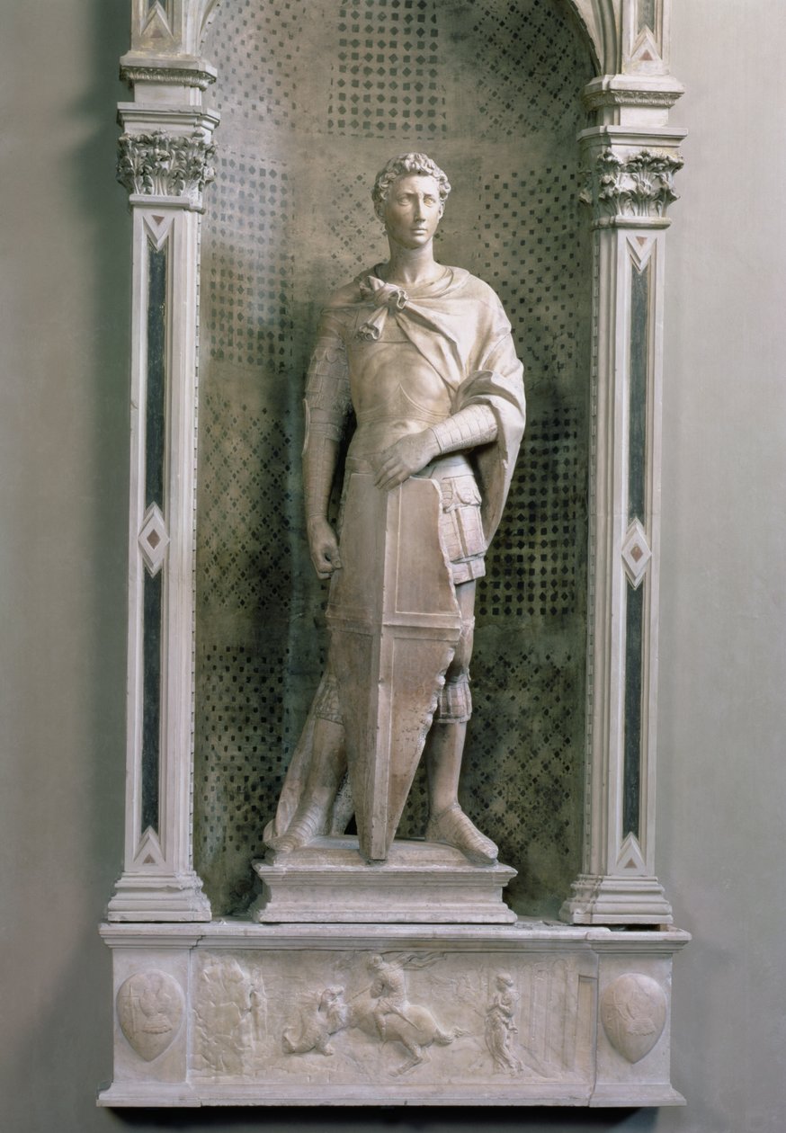 St. George i en niche med relief af St. George, der slår dragen nedenunder (marmor) (efter restaurering, se også 87899) af Donatello