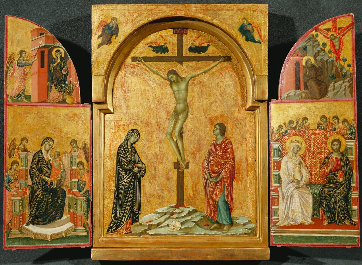 Triptykon: Korsfæstelsen og andre scener af Duccio di Buoninsegna