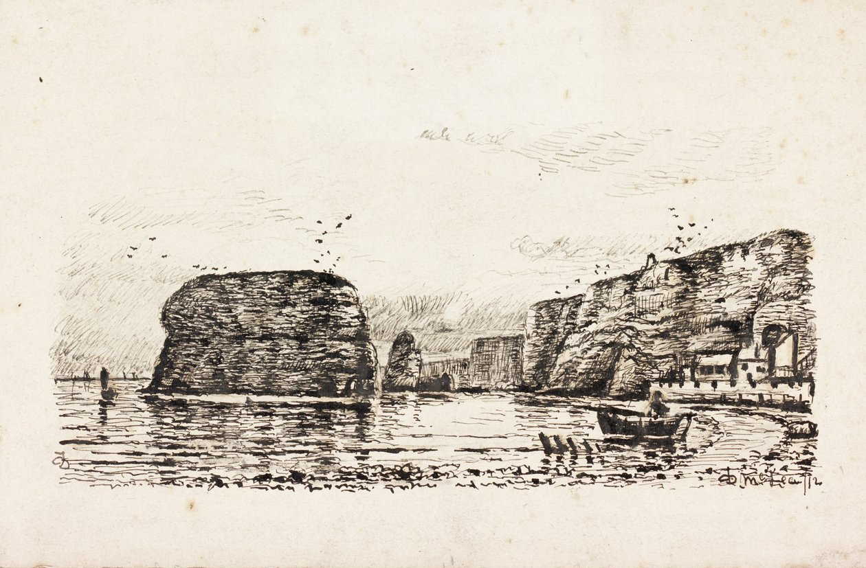 Marsden Rock and Grotto (sort blæk på papir) af Duncan F. McLea