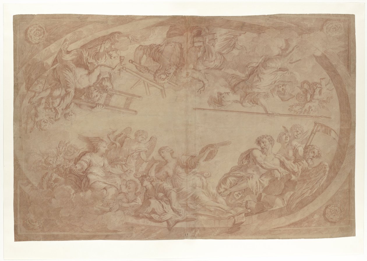 Allegori om adskillelsen af kunstnerne fra Haag Guild of Saint Luke, 1686 (tegning) af Dutch School