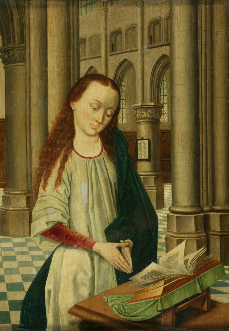 En kvindelig helgen (olie på panel) af Dutch School
