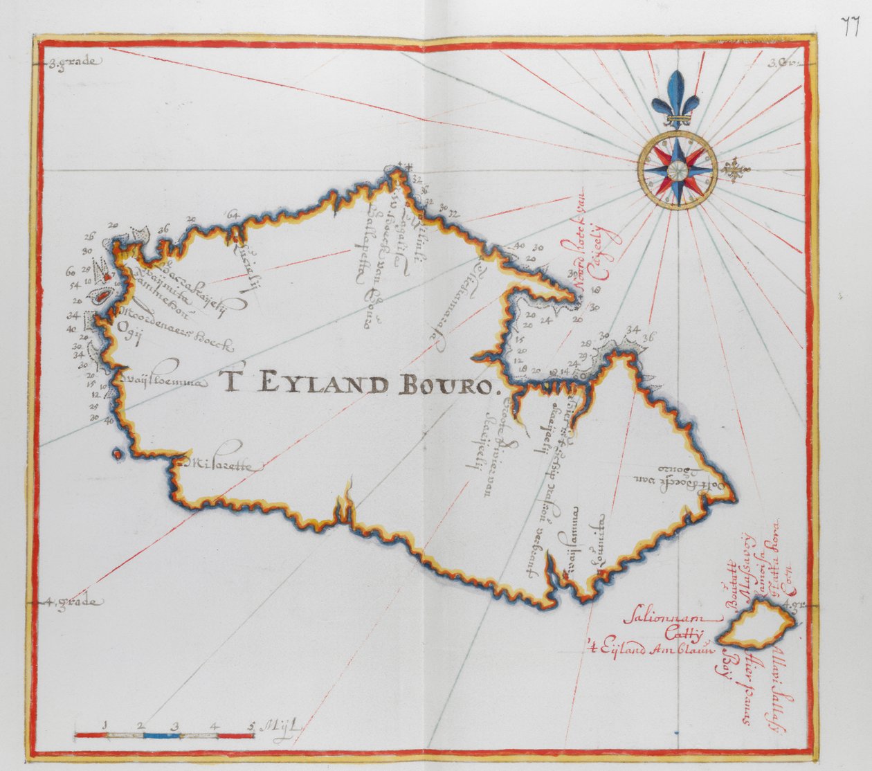 Kort over øen Bouro, Indonesien. af Dutch School