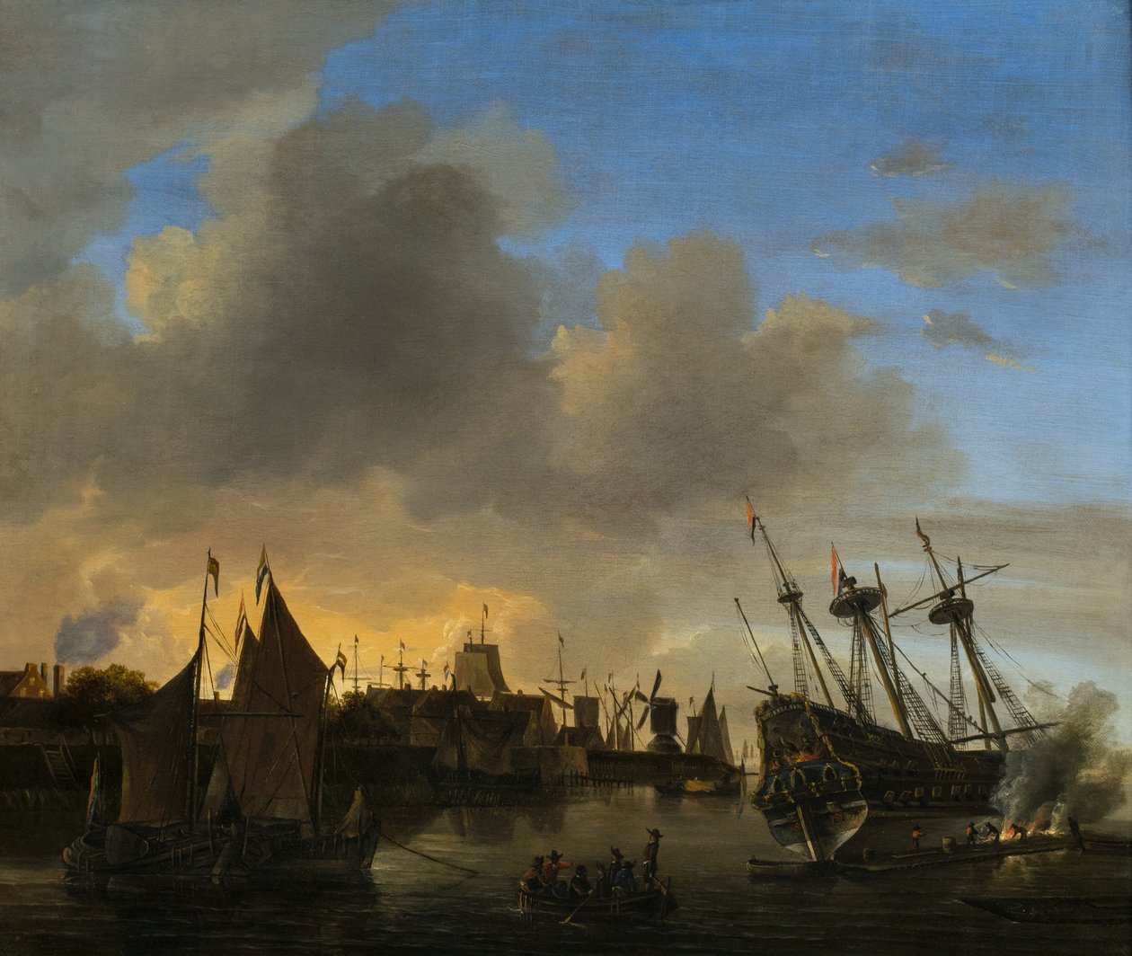 Talrige Skibe i en hollandsk Havn af Dutch School