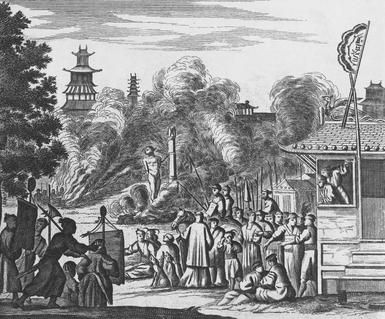 Forfølgelse af kristne i Japan, ca. 1680 (gravering) af Dutch School