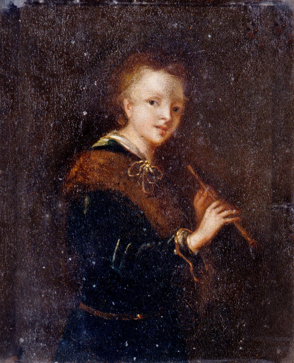 Kvinde med fløjte (olie på panel) af Dutch School