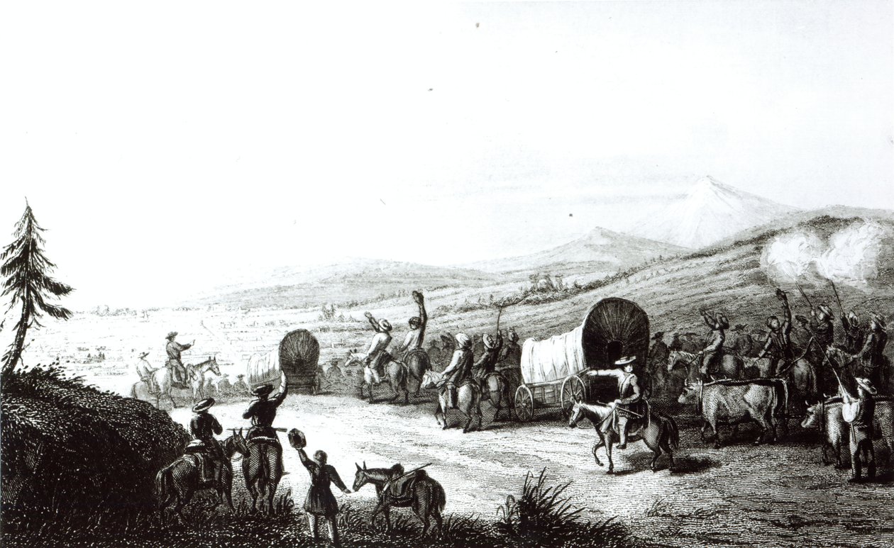 Caravanens ankomst til Sante Fe, indgraveret af A. L. Dick af E. Didier
