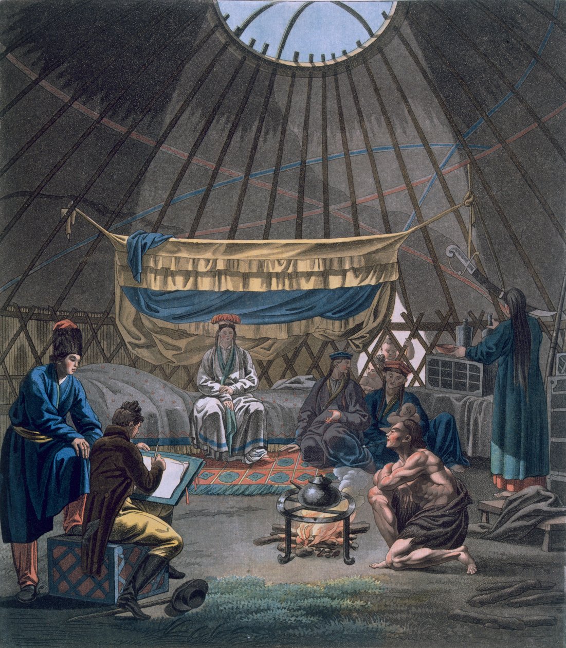 Interiør af en Kalmyk Yurt, 1812-13 af E. Karnejeff