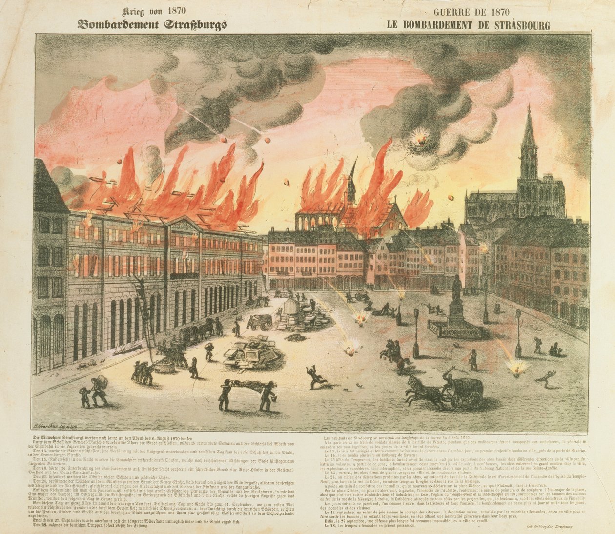 Bombardement af Strasbourg, 24.-27. august 1870, tropper fra Baden ledet af general von Werder, udgivet af Ch. Kreyder, Strasbourg, 1870 af E. Oberthur