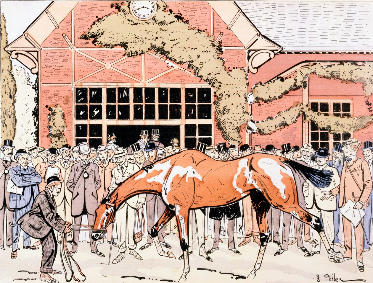 Ser på væddeløbshesten i folden, ca. 1905 af E. Thelem