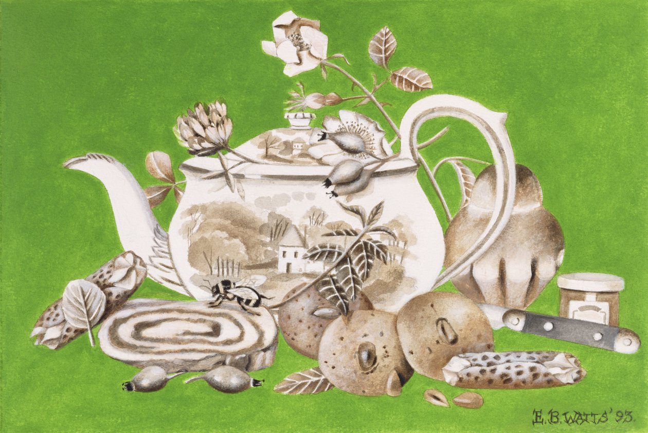 Tea, 1993 (akryl på papir) af E.B. Watts