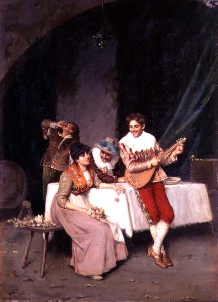 The Bashful Flower Seller (olie på lærred) af E. Ascenzi
