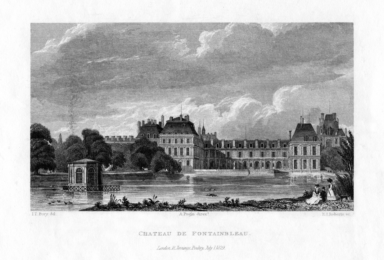 Chateau de Fontainebleau, Frankrig, 1829. af E. I. Roberts