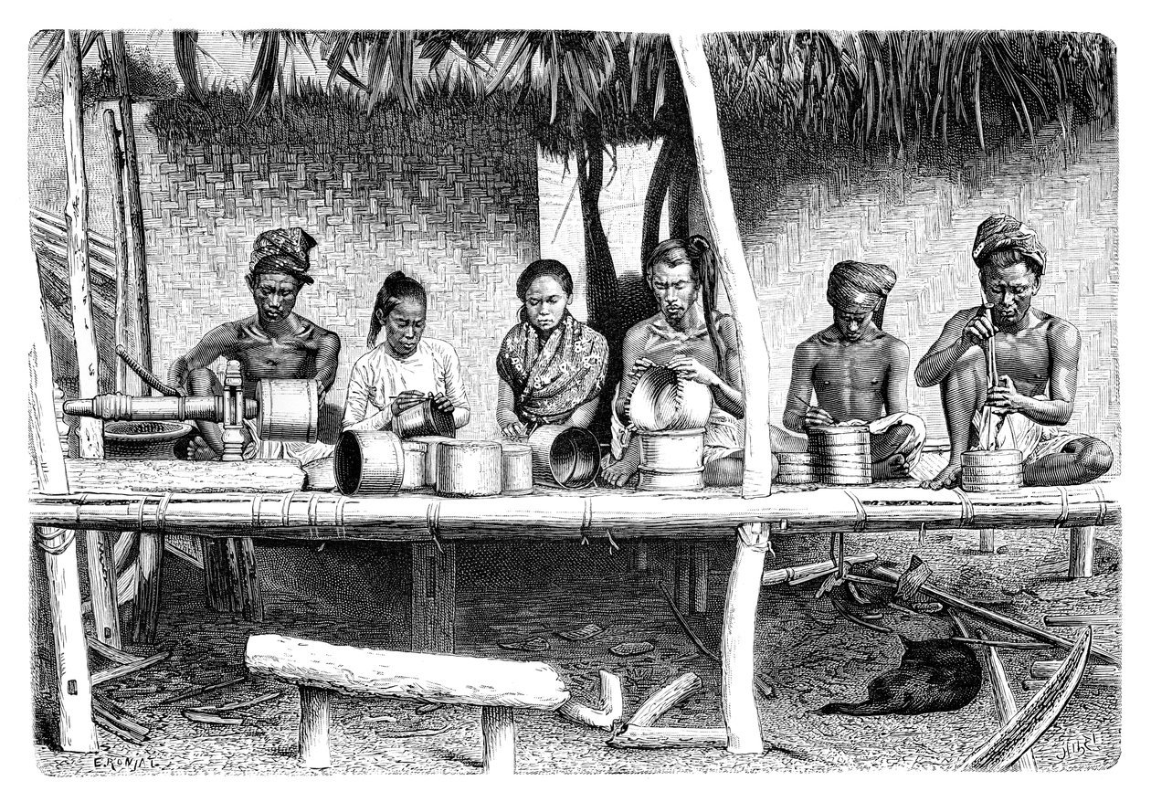 Håndværkere fra Burma Myanmar, 1895. af Etienne Antoine Eugene Ronjat