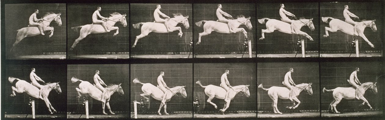 Mand og hest hopper over et hegn, plade 643 fra 