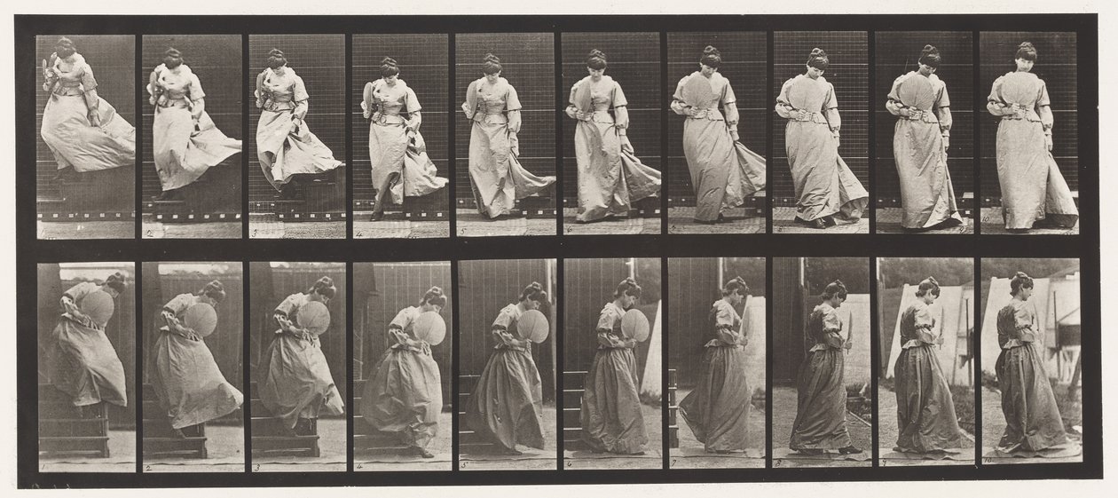 Plade 142. Nedadgående trapper, fanget vendekjole, 1885 af Eadweard Muybridge
