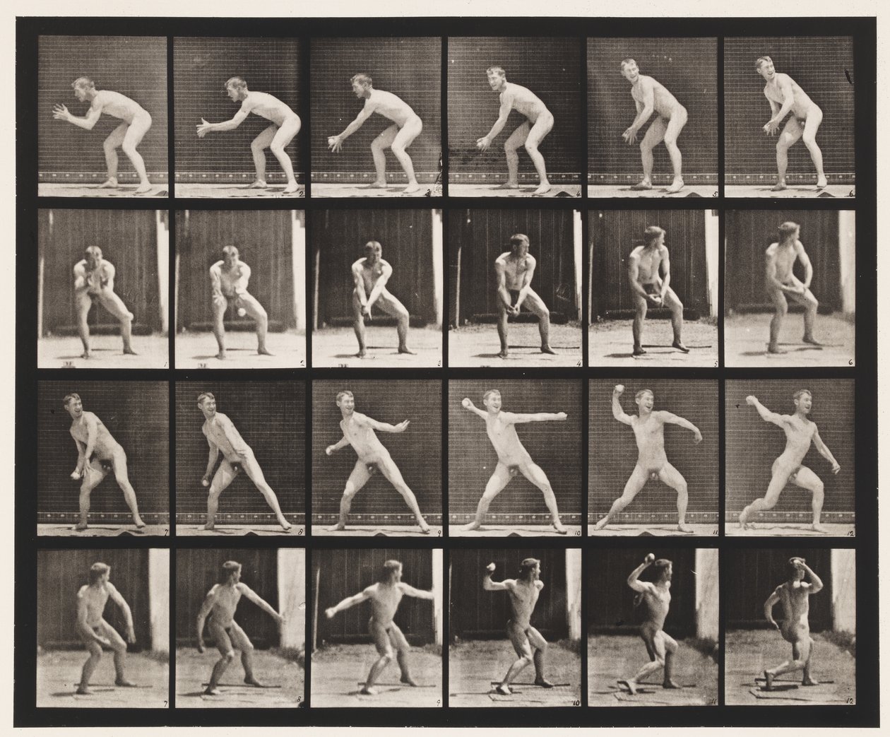 Plade 283.Base-ball; Fangst og Kast, 1885 af Eadweard Muybridge