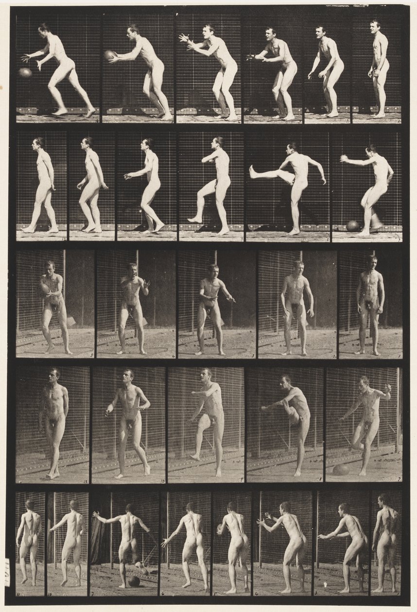 Tallerken 300. Fodbold; drop kick, 1885 af Eadweard Muybridge