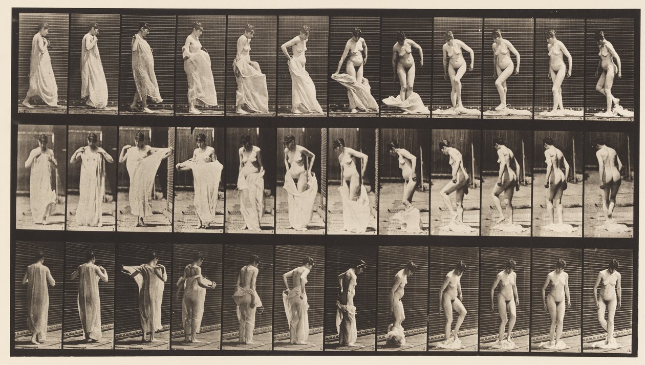 Tallerken 431. Toilet; Tager tøj af af Eadweard Muybridge