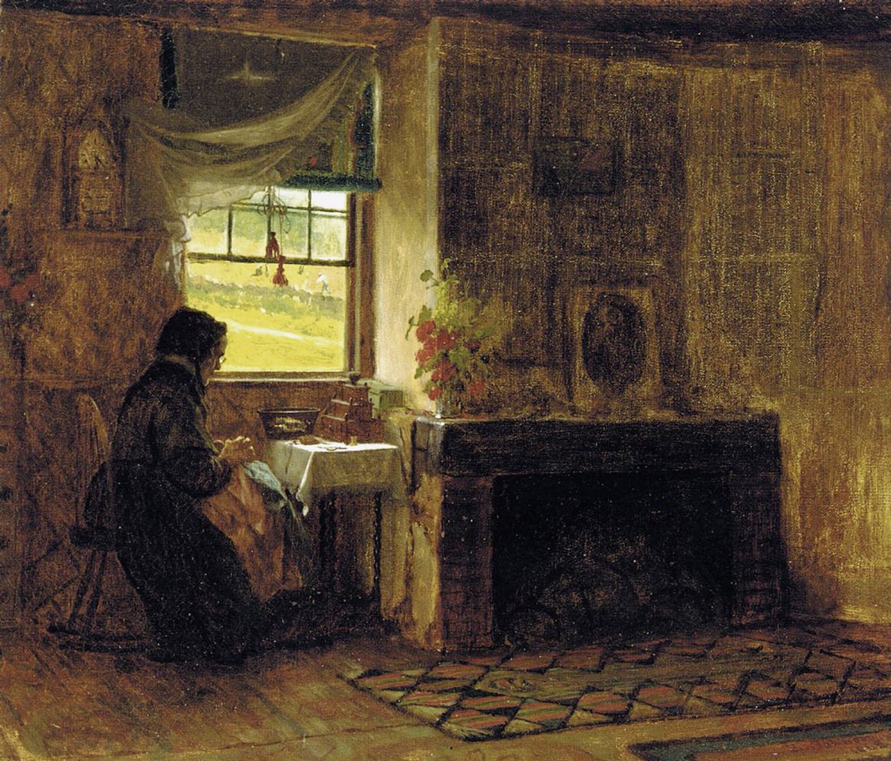 Interiør af et bondehus, Maine, 1865 af Eastman Johnson