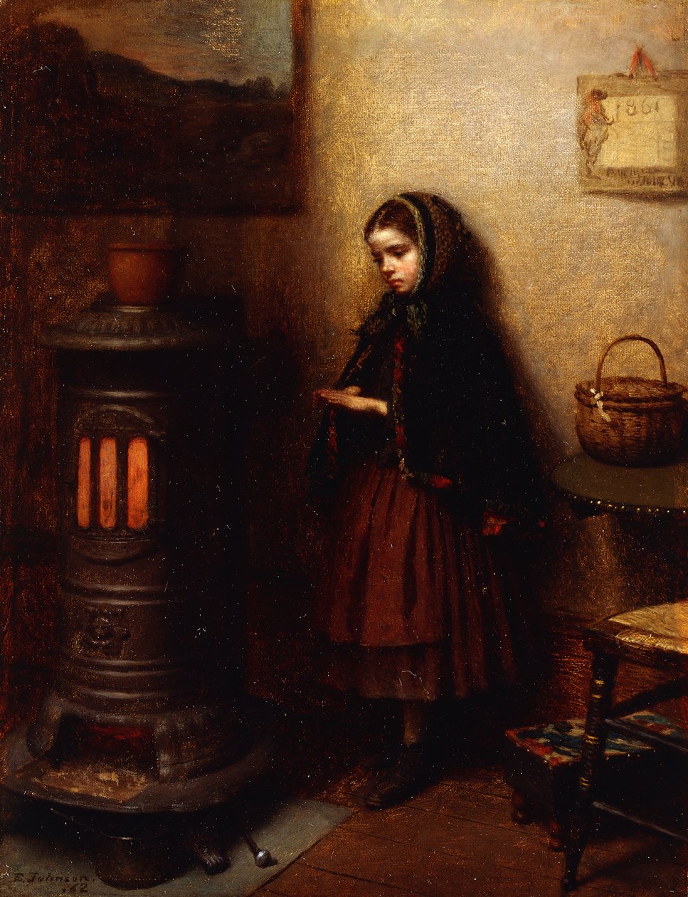 Varmer hendes hænder, 1862 af Eastman Johnson