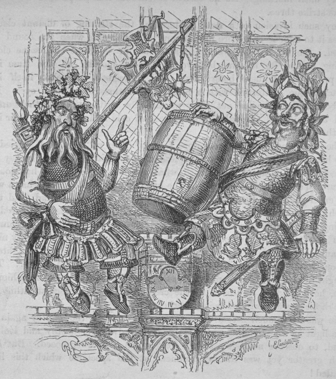 Gog og Magog med en tønde, 1840 af Ebenezer Landells