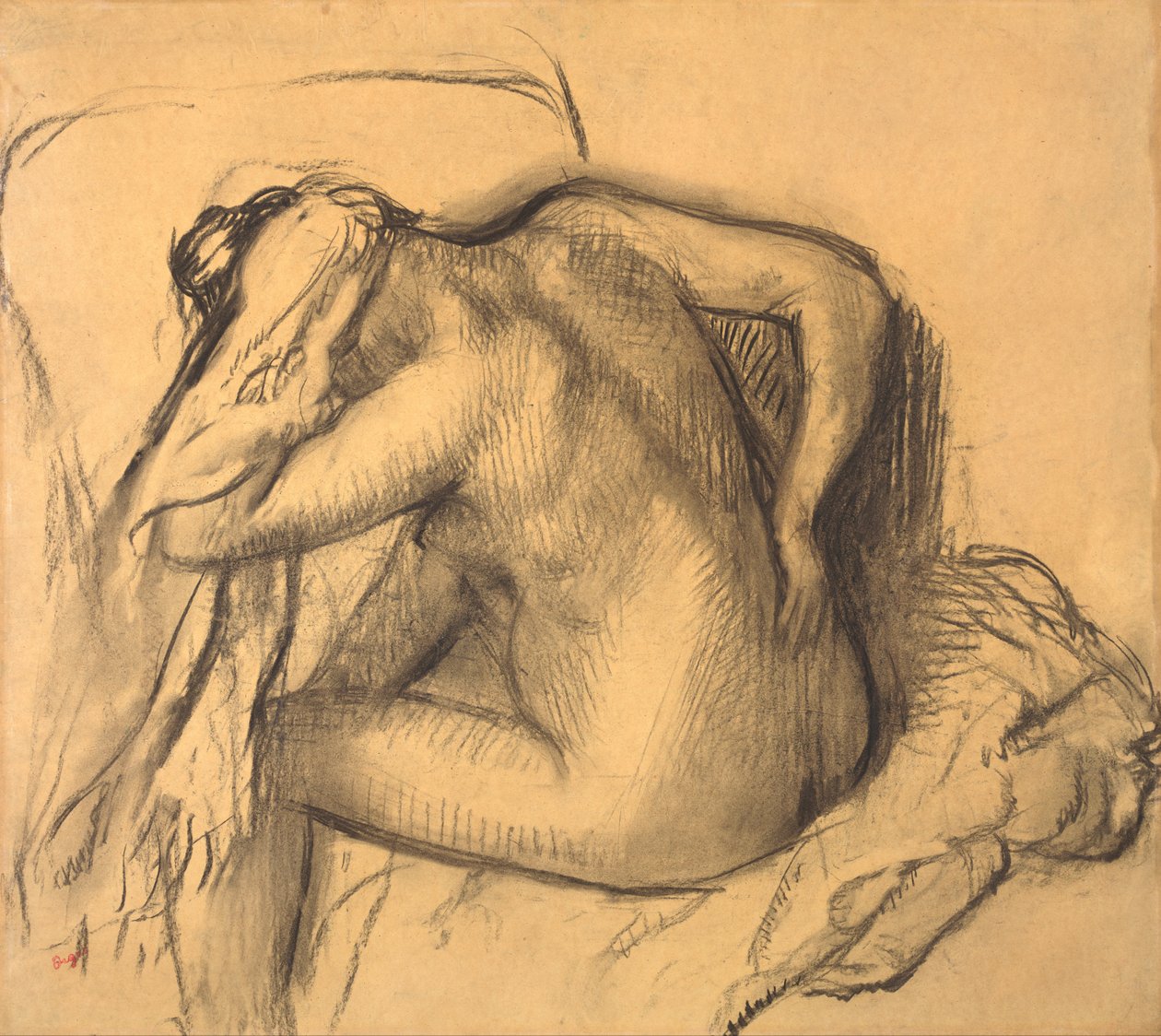 Efter badet, kvinde, der tørrede sit hår af Edgar Degas