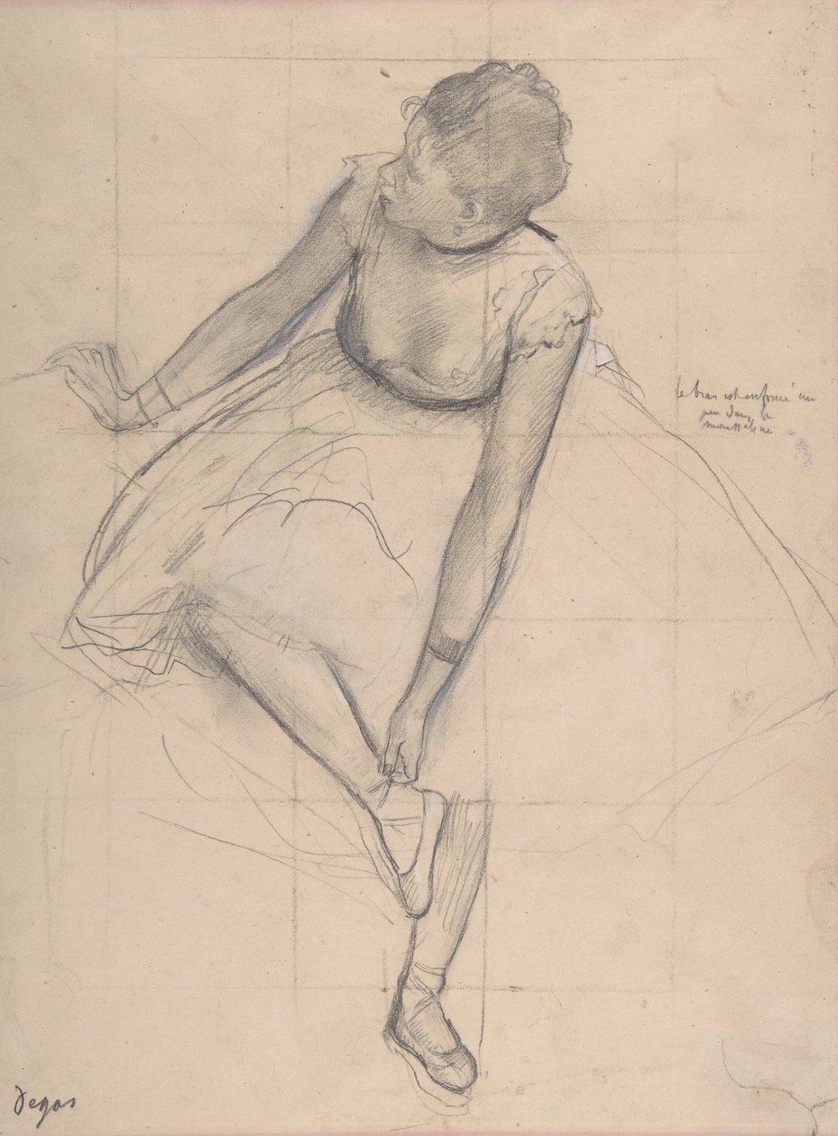 Danser, der justerer sin tøfler af Edgar Degas