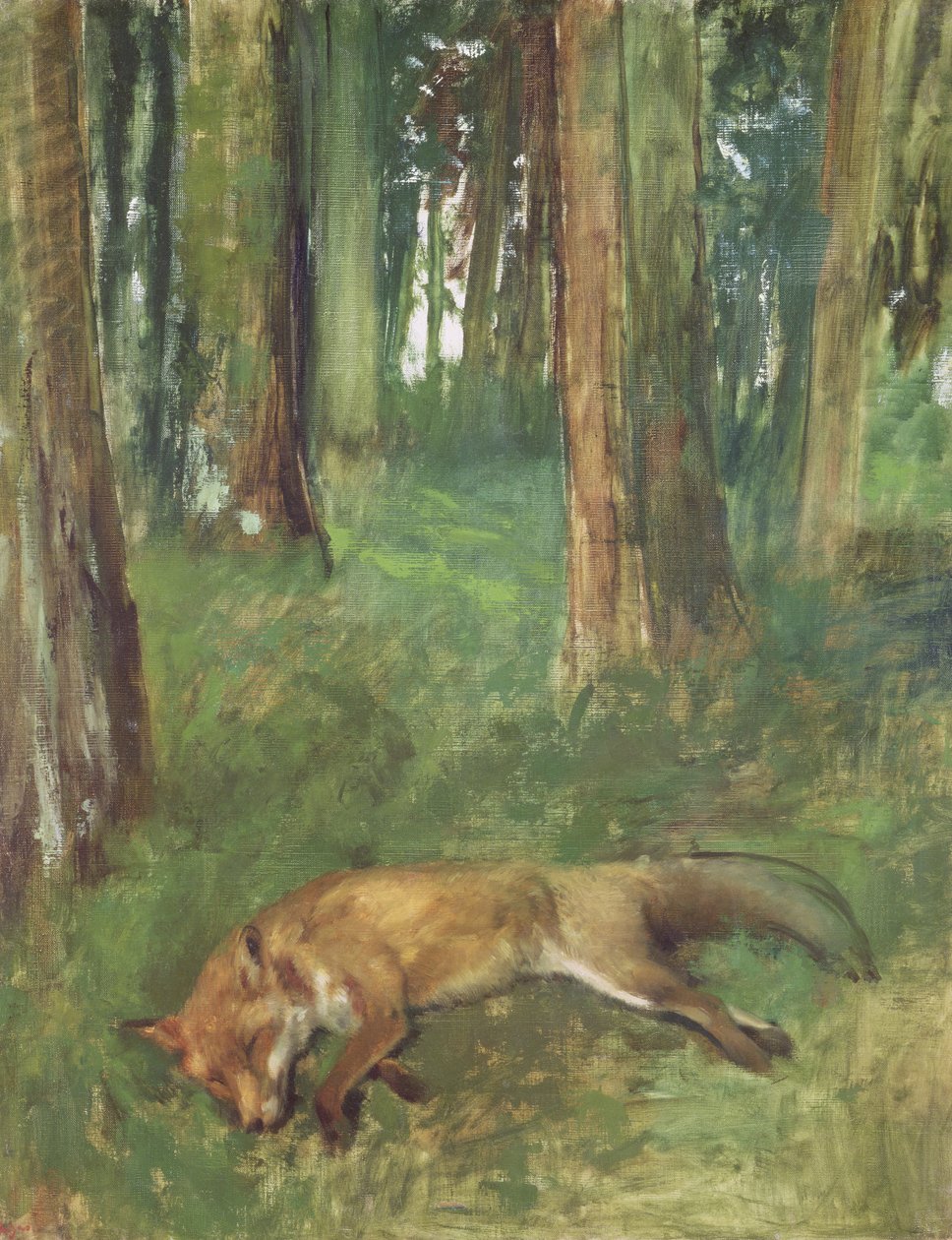 Død ræv liggende i underskoven, 1865 af Edgar Degas