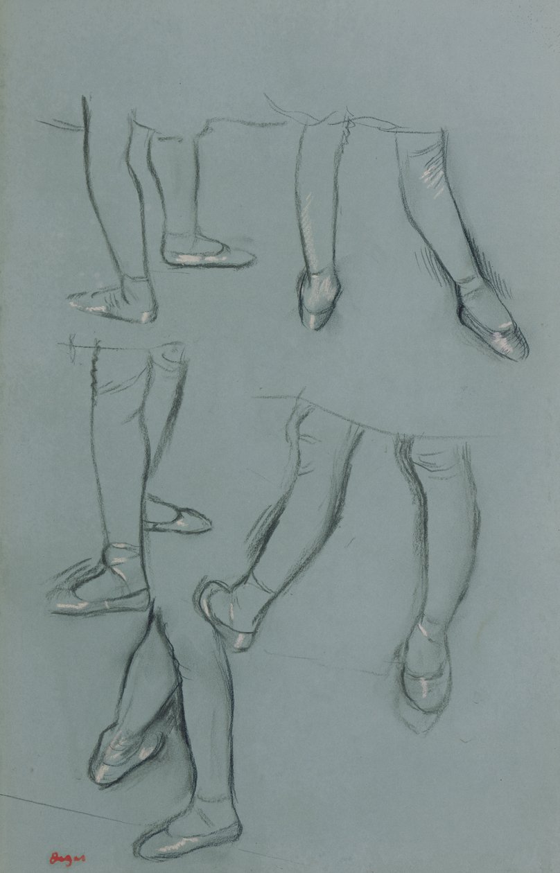Fem studier af et par ben, ca.1878-80 (blyant, kul og pastel på grønt papir) af Edgar Degas
