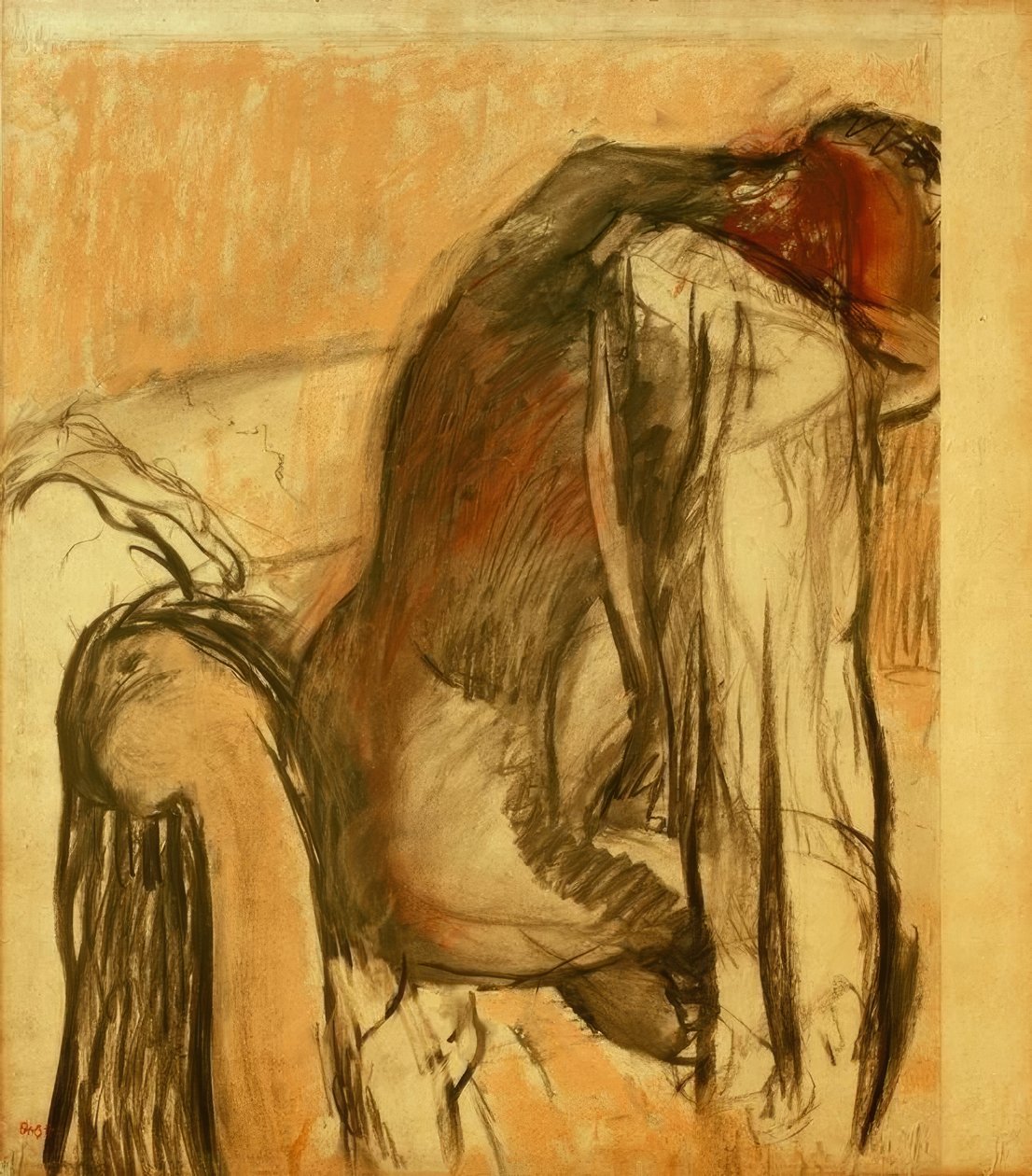 Efter badet; kvinde tørrer sig selv af Edgar Degas