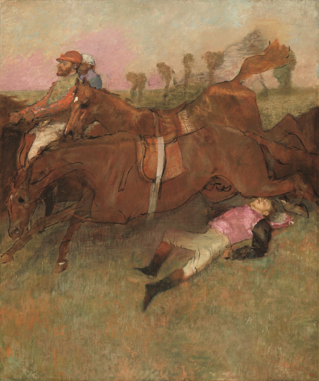 Scene fra Steeplechase: Den faldne jockey, 1866 af Edgar Degas