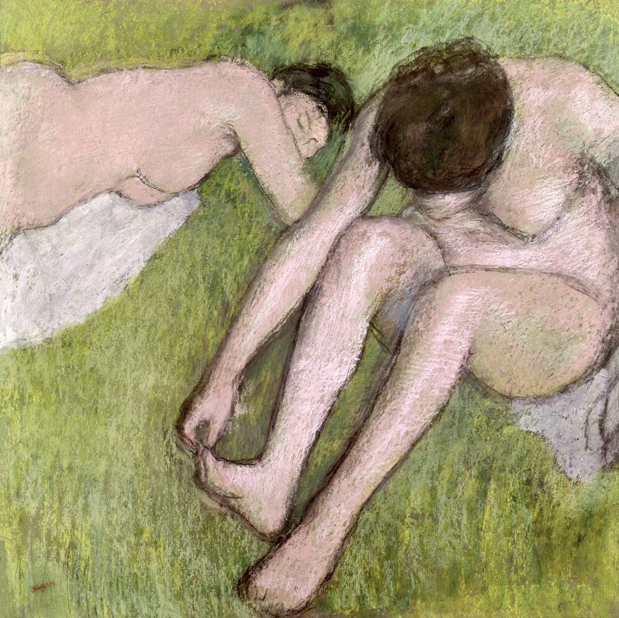 Two Baders on the Grass, ca. 1886-90 (pastel på papir) af Edgar Degas