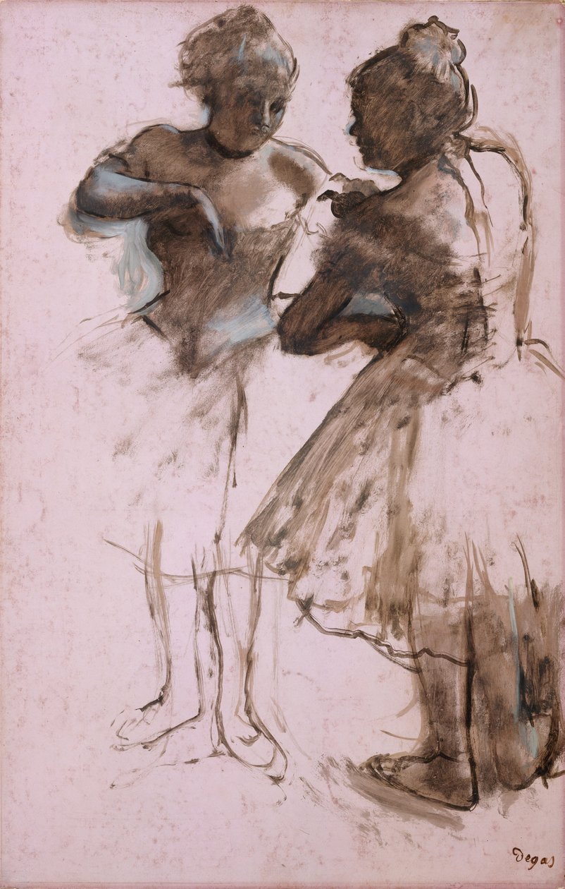 Two Dancers, 1873 (Mørkebrun vask og hvid gouache på papir) af Edgar Degas