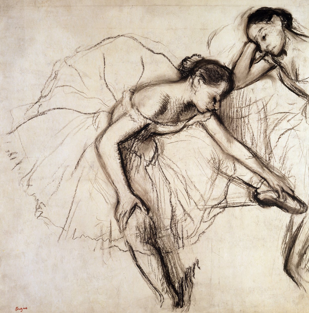 To dansere hviler (kul på papir) af Edgar Degas