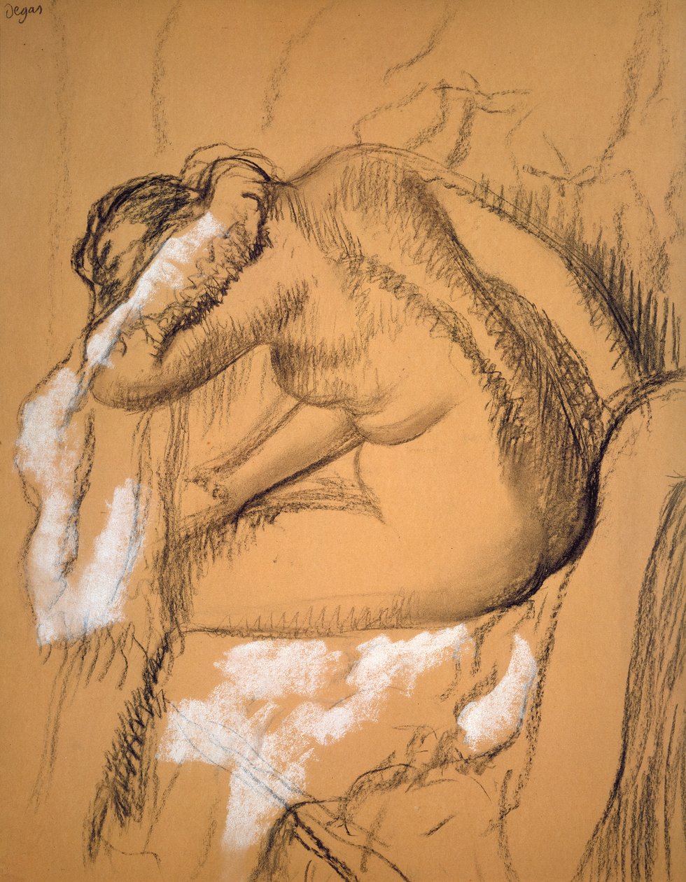 Kvinde tørrer sig selv (kul og kridt) af Edgar Degas