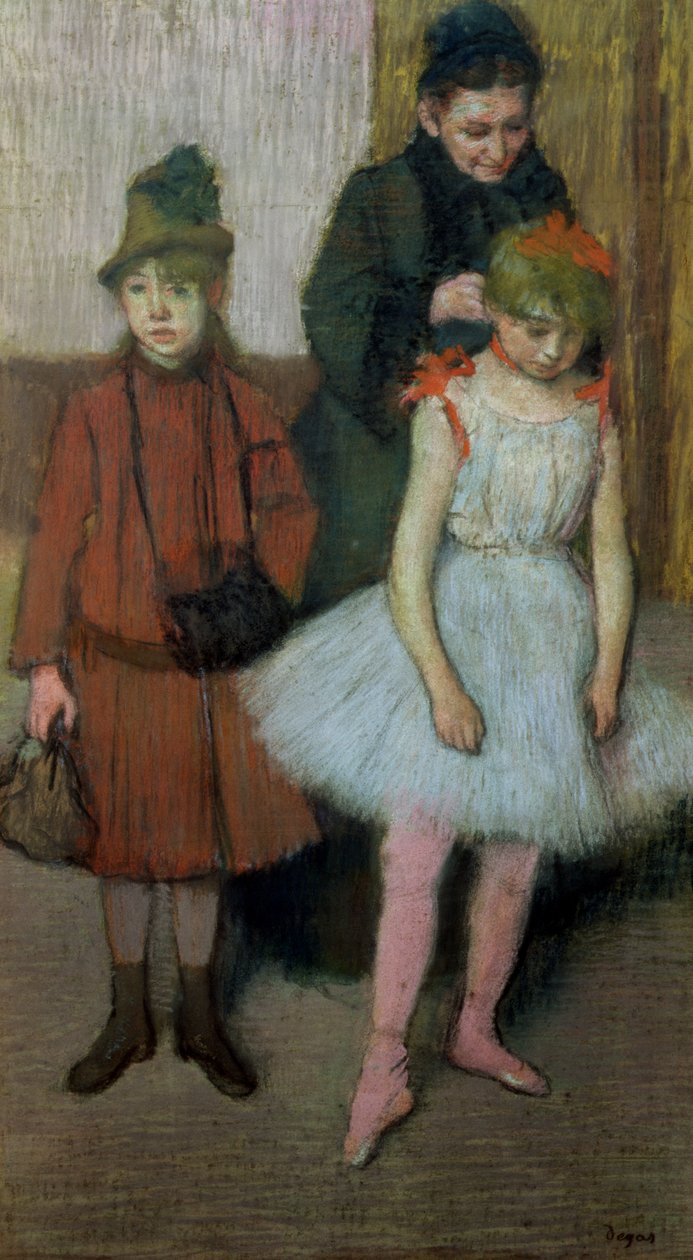 Kvinde med to små piger (pastel) af Edgar Degas