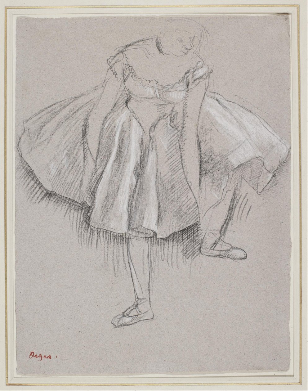 Danser justerer sin tøfler af Edgar Degas
