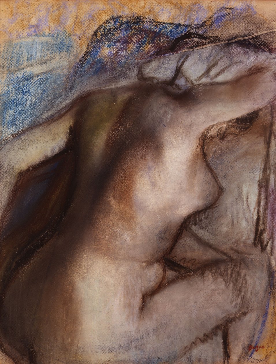 Efter badet tørrer kvinden sig selv af Edgar Degas