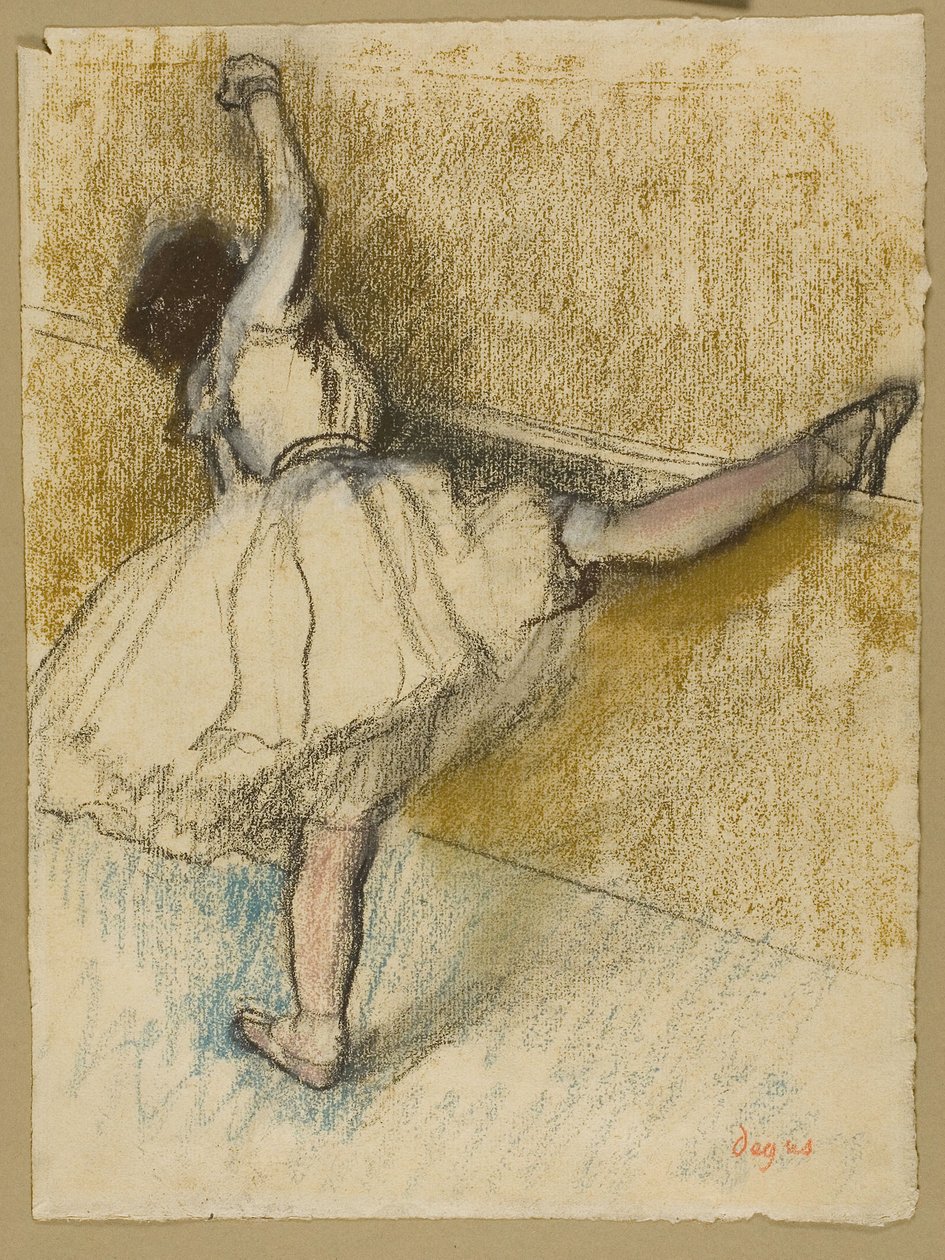Danser, der strækker sig i baren af Edgar Degas