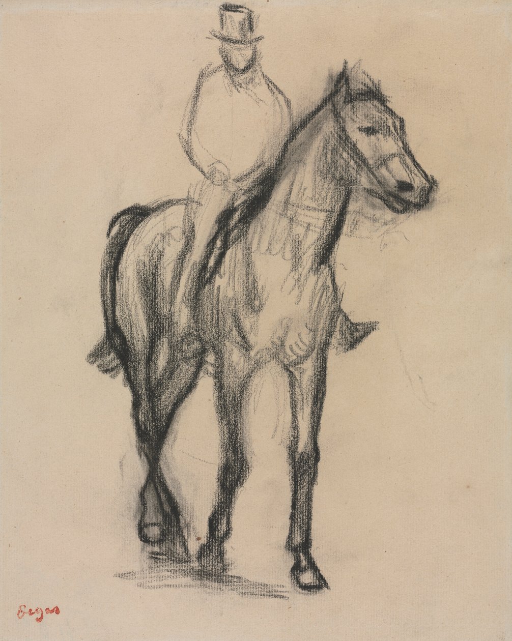 Hest og rytter, ca. 1890 (sort kridt) af Edgar Degas