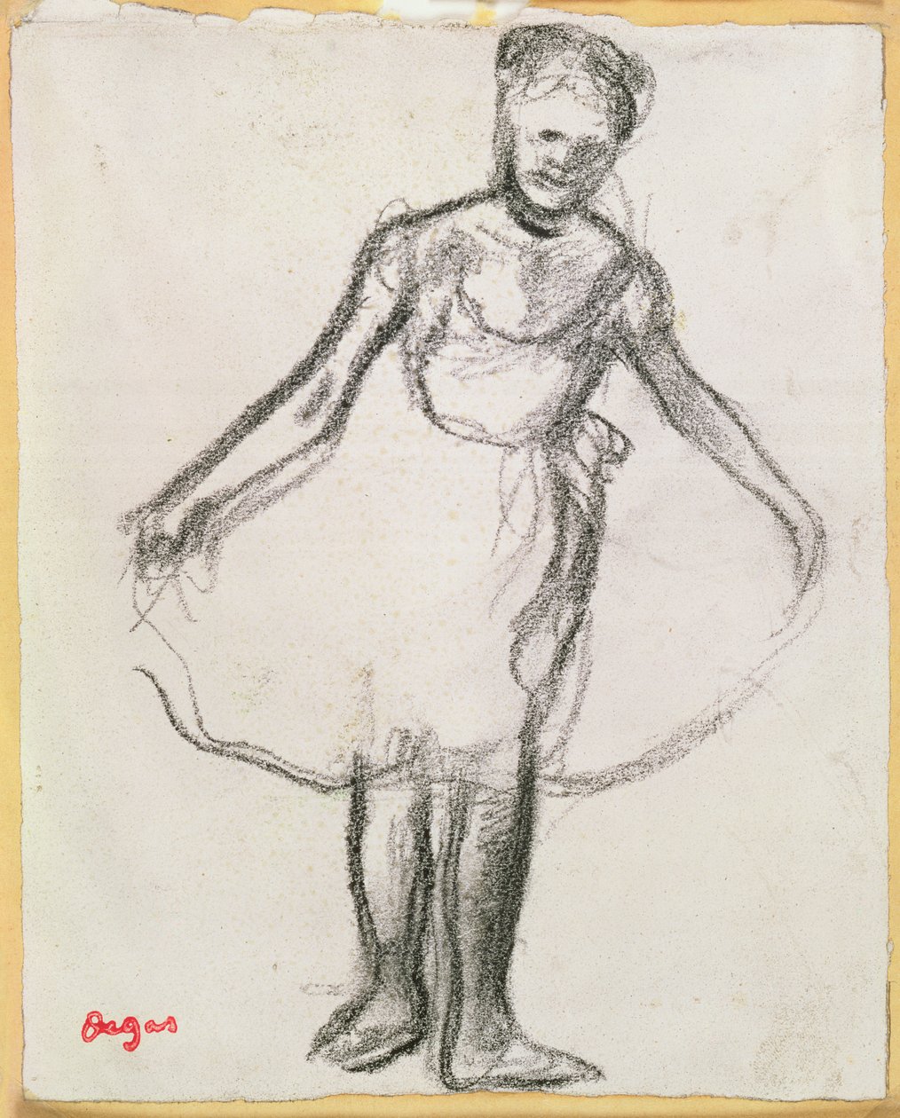 Standing Dancer Holding Tutu (kul på papir) af Edgar Degas
