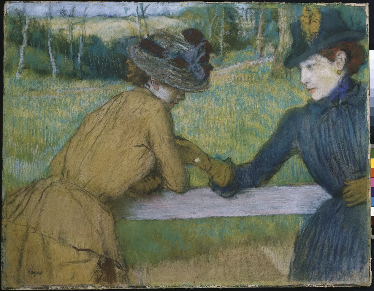 To kvinder læner sig op ad en hegnsskinne af Edgar Degas