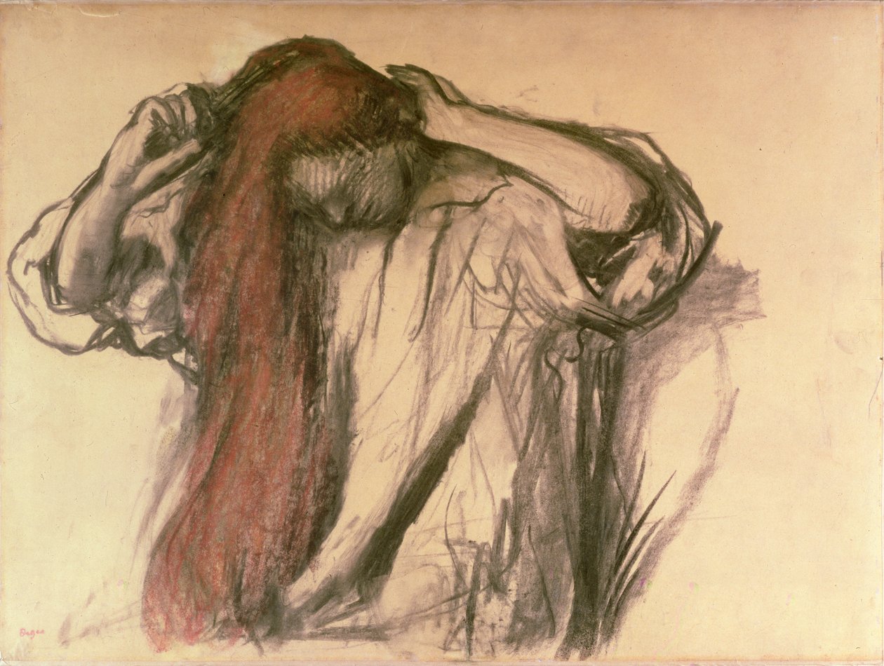 Kvinde reder sit hår (kul og pastel) af Edgar Degas