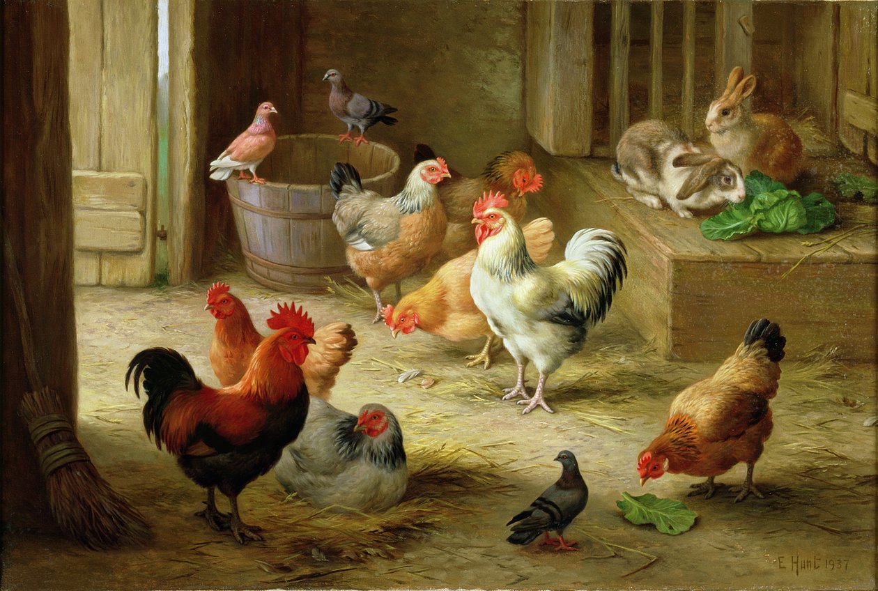 Scene fra bondegården af Edgar Hunt