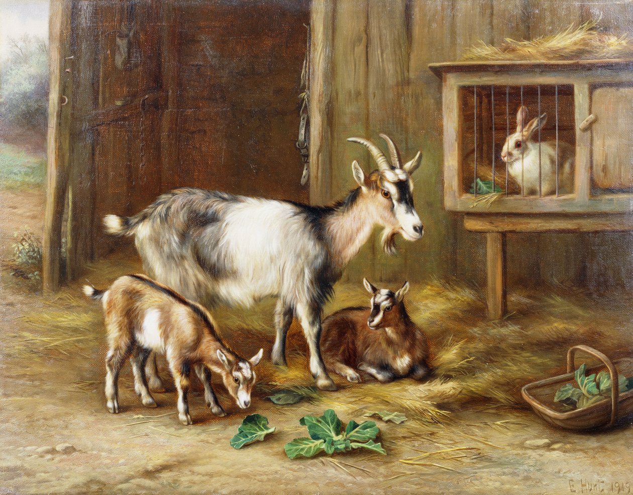Geder ved et kaninbur af Edgar Hunt