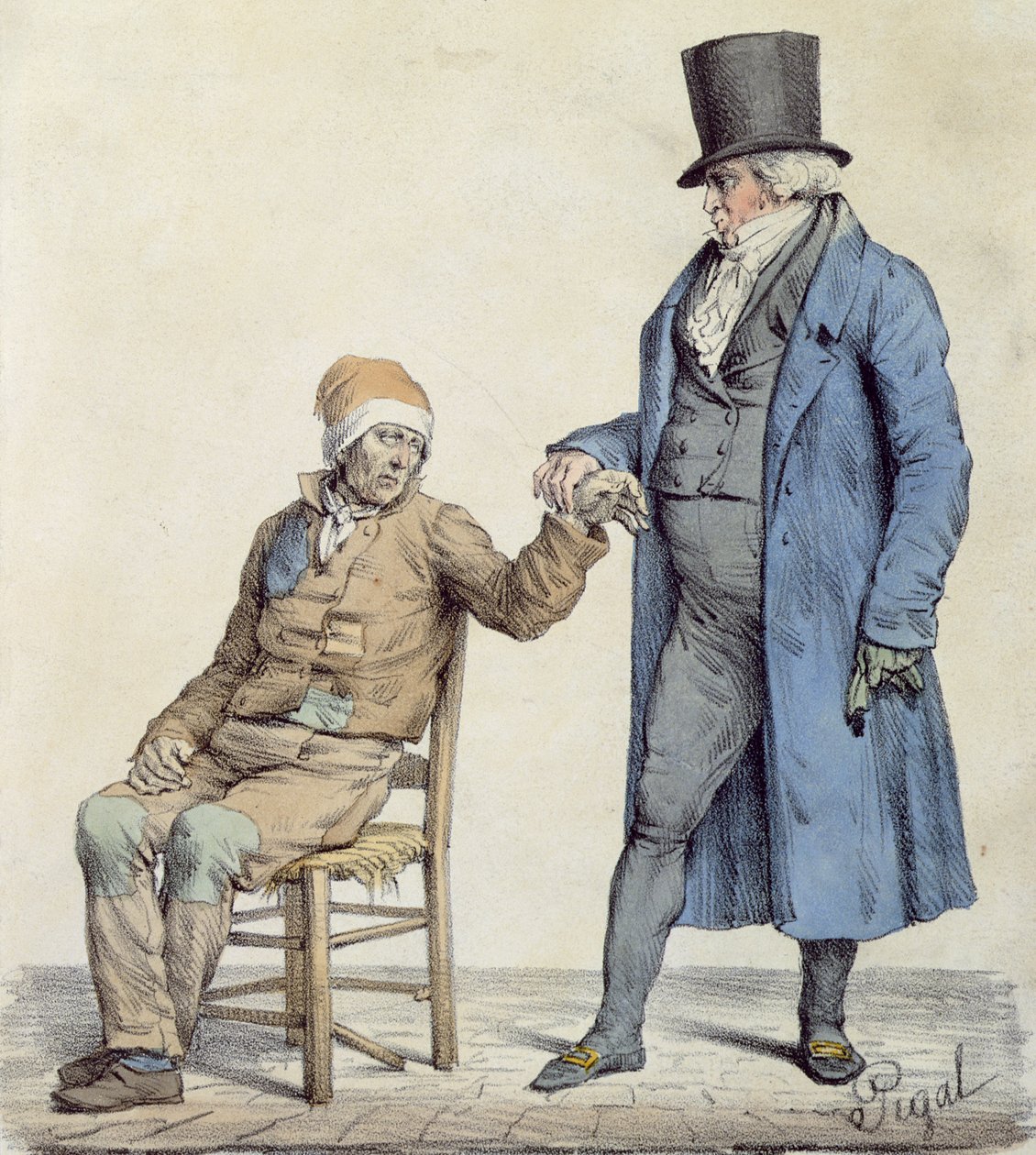 "Du er fin!", skildring af den fattige mands læge, graveret af Langlume (fl.1822-24) 1825 af Edme Jean Pigal