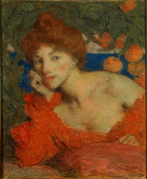 Under appelsintræerne, kvinde i Amalfi. af Edmond Aman Jean