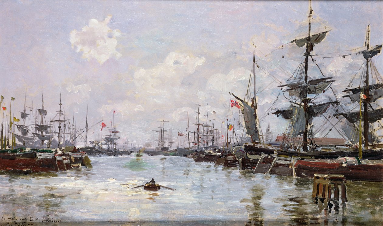 The Port (olie på lærred på panel) af Edmond Petitjean