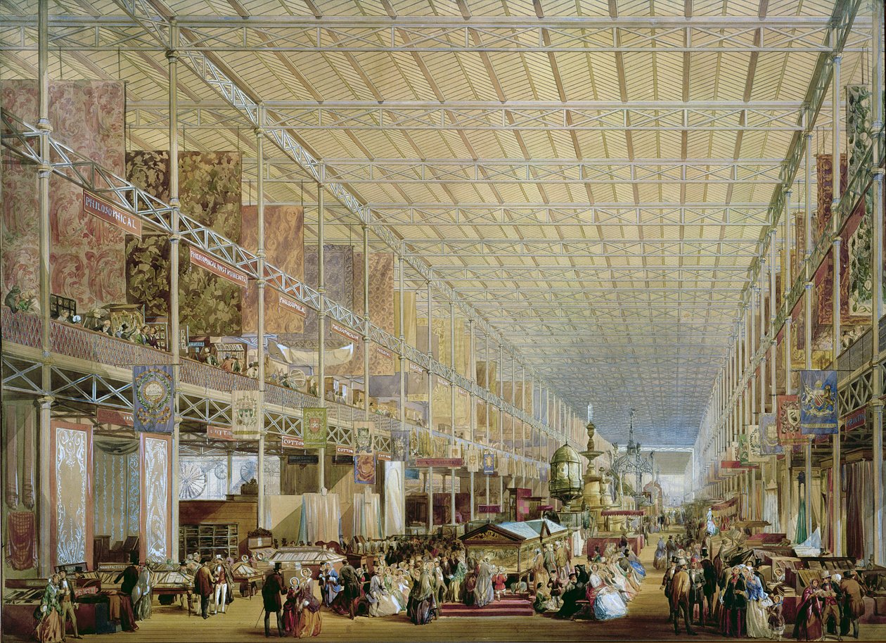 Interiør af den store udstilling af alle nationer, 1851 (akvarel på papir) af Edmund Walker