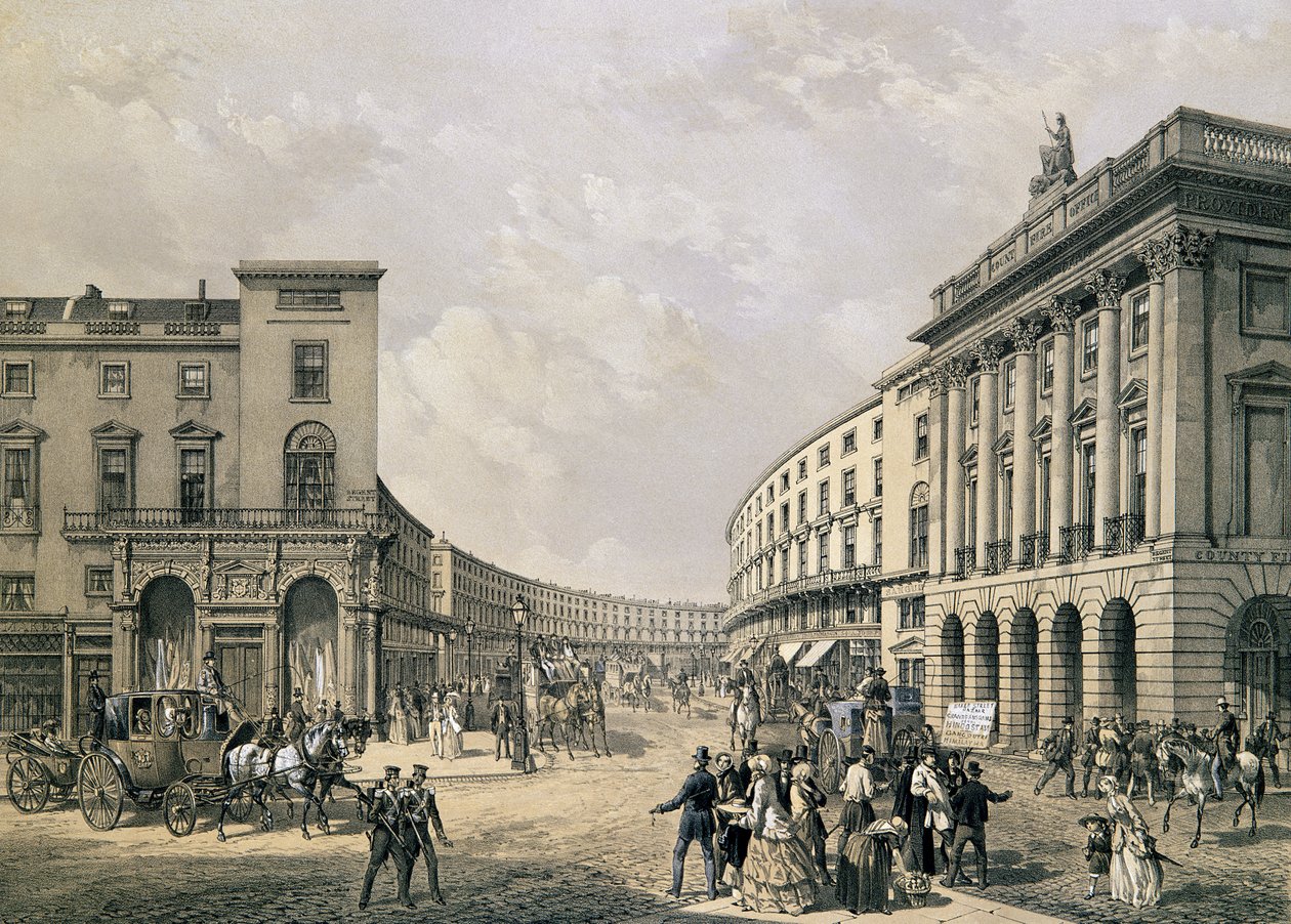 The Quadrant, Regent Street, pub. 1852 (litografi) af Edmund Walker